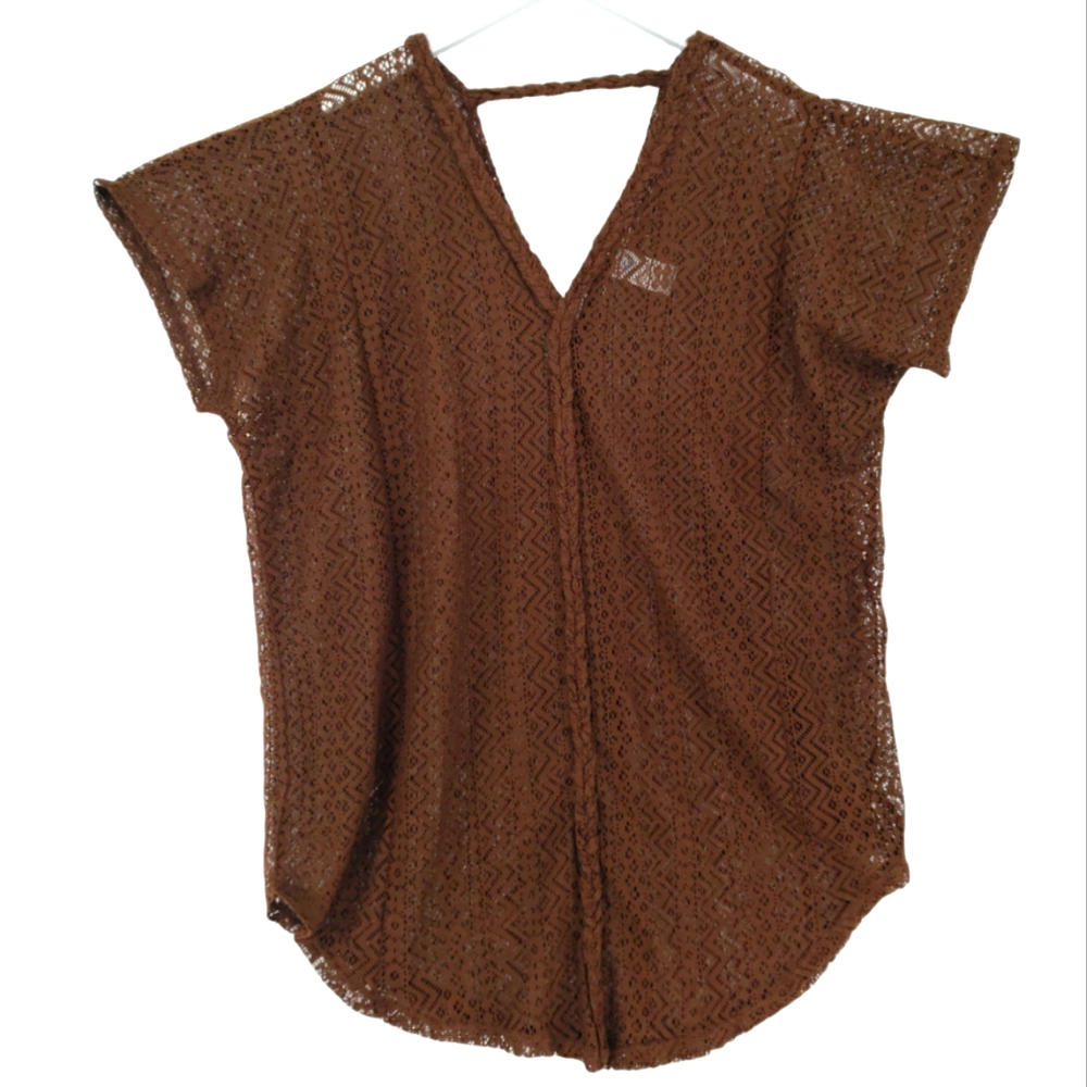 Swim Coverup NWT Brown Open Knit Size XL 16-18 Popover Time & Tru